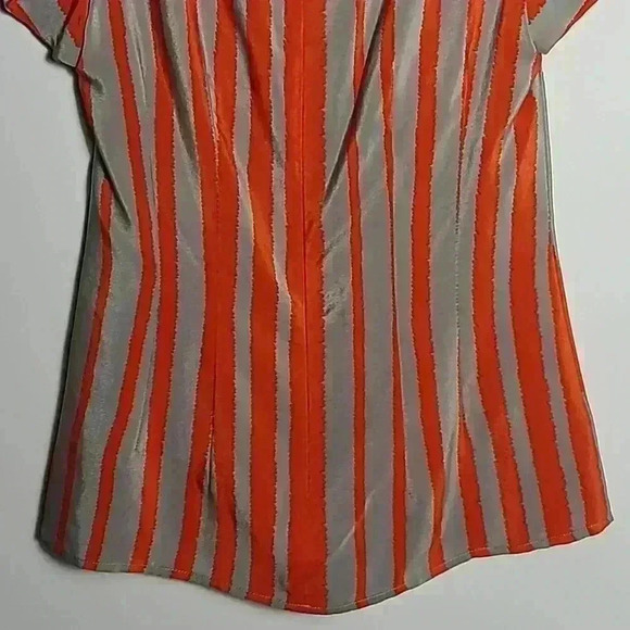 Nanette Lepore Grey/Orange Striped 100% Silk Short Sleeve Top Size 8 - Picture 8 of 12